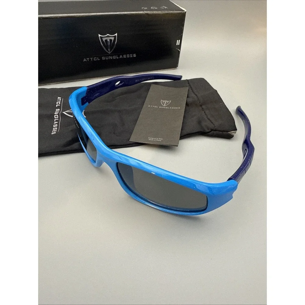 ATTCL Kids/Junior Authentic Blue Navy  Wrap S816 P Sunglasses 53/17-120 NWT Case